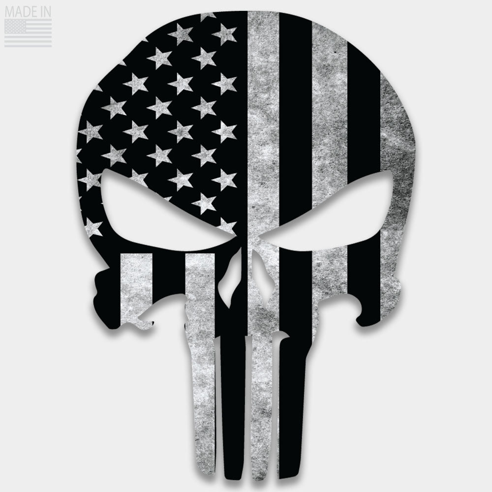 American Made Black and Gray American Flag die cut punisher skull premium vinyl decal