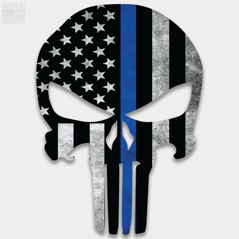 American Made Thin Blue Line American Flag die cut punisher skull premium vinyl decal