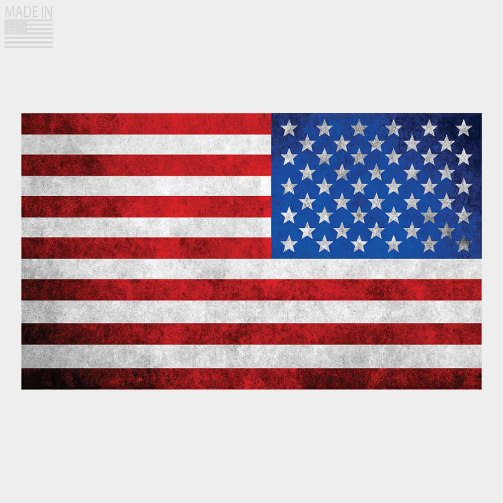 American Made Distressed Finish Red White and Blue American Flag in Reverse Orientation Sticker Decal for Car or Truck made from premium vinyl