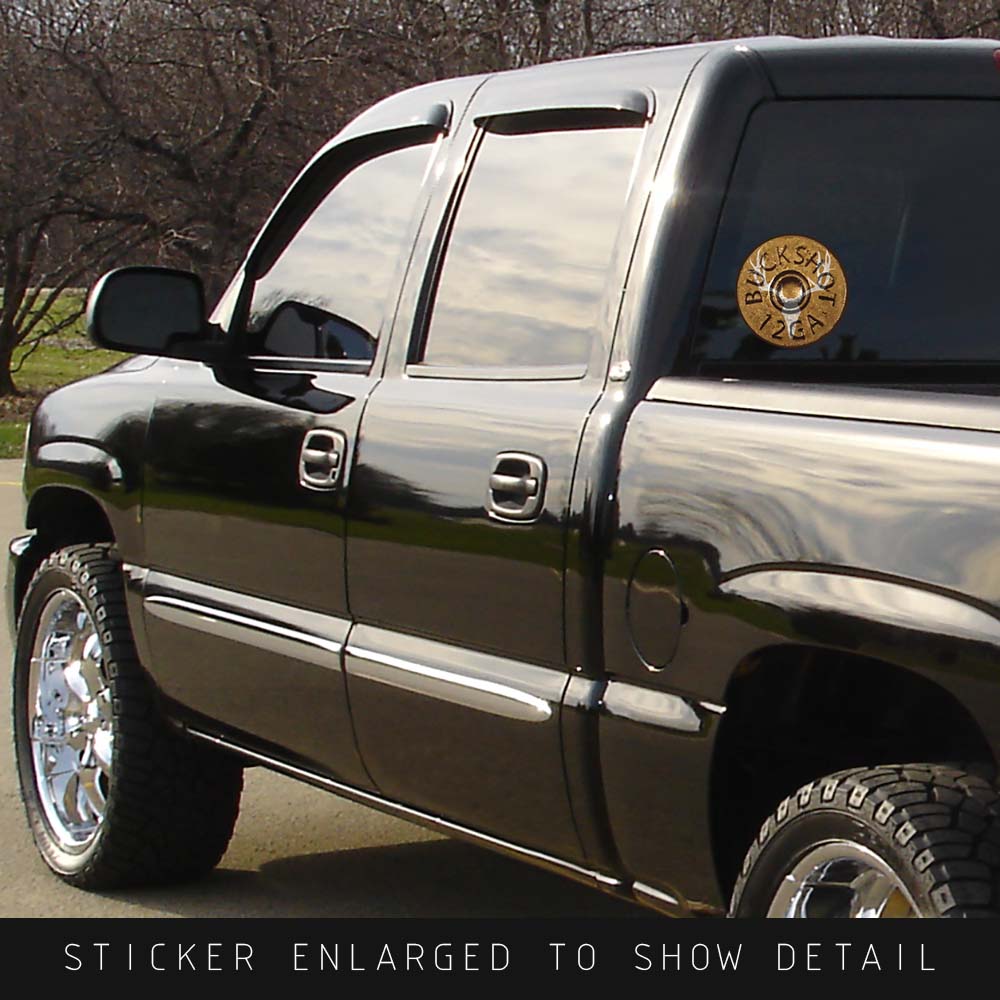 Shotgun shell buckshot sticker on vehicle window