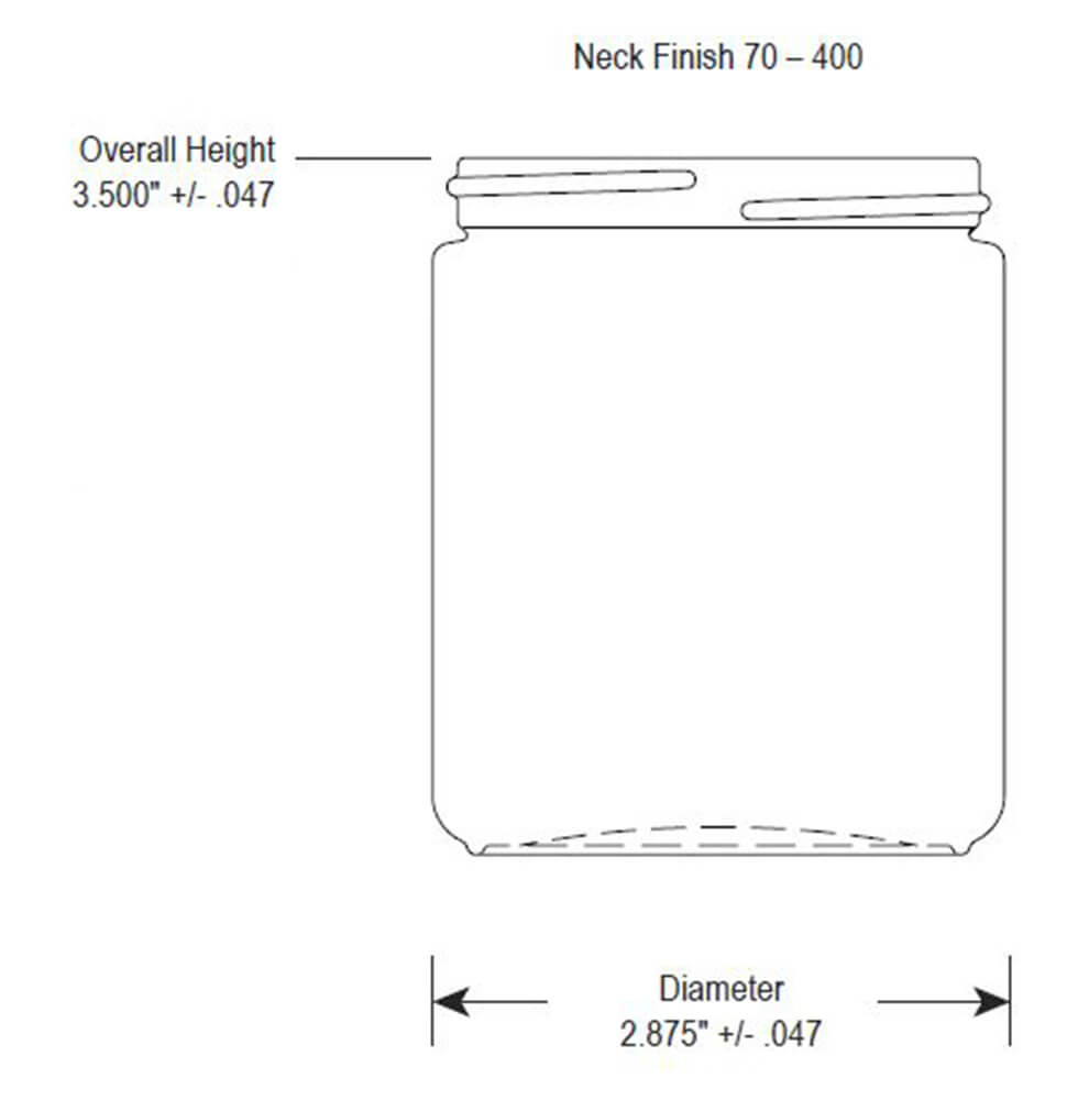 American made mothers day candle jar dimensions 3.5" height 2.875" diameter with a 70-400 neck finish