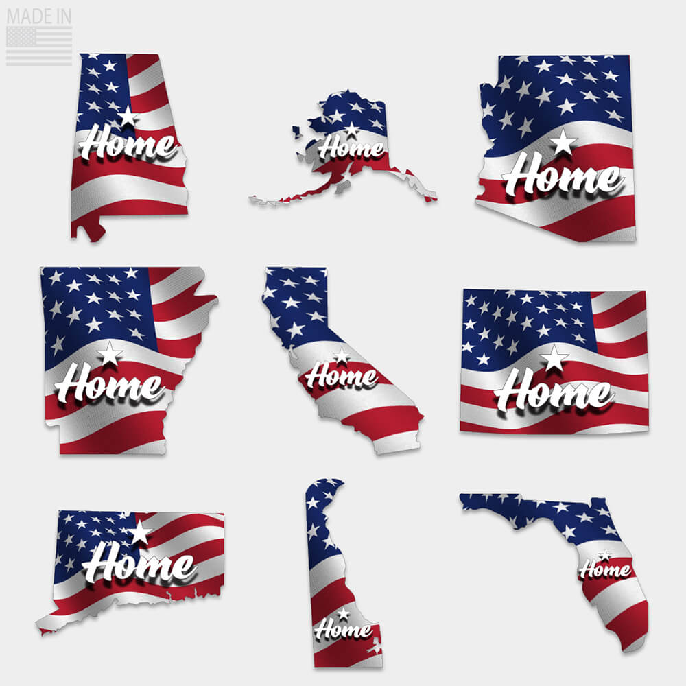 State Home Flag Sticker AL, AK, AZ, AR, CA, CO, CT, DE, FL