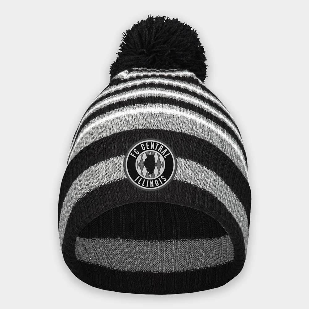 FC Central Illinois soccer club black pom beanie with team color embroidery