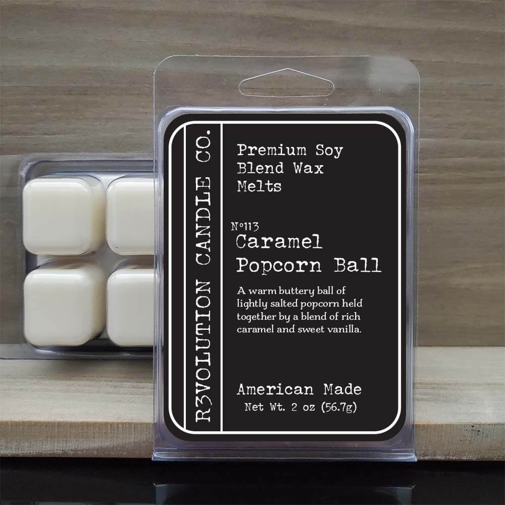 Revolution Candle Co Caramel Popcorn Ball scented wax melts. Handcrafted in the USA