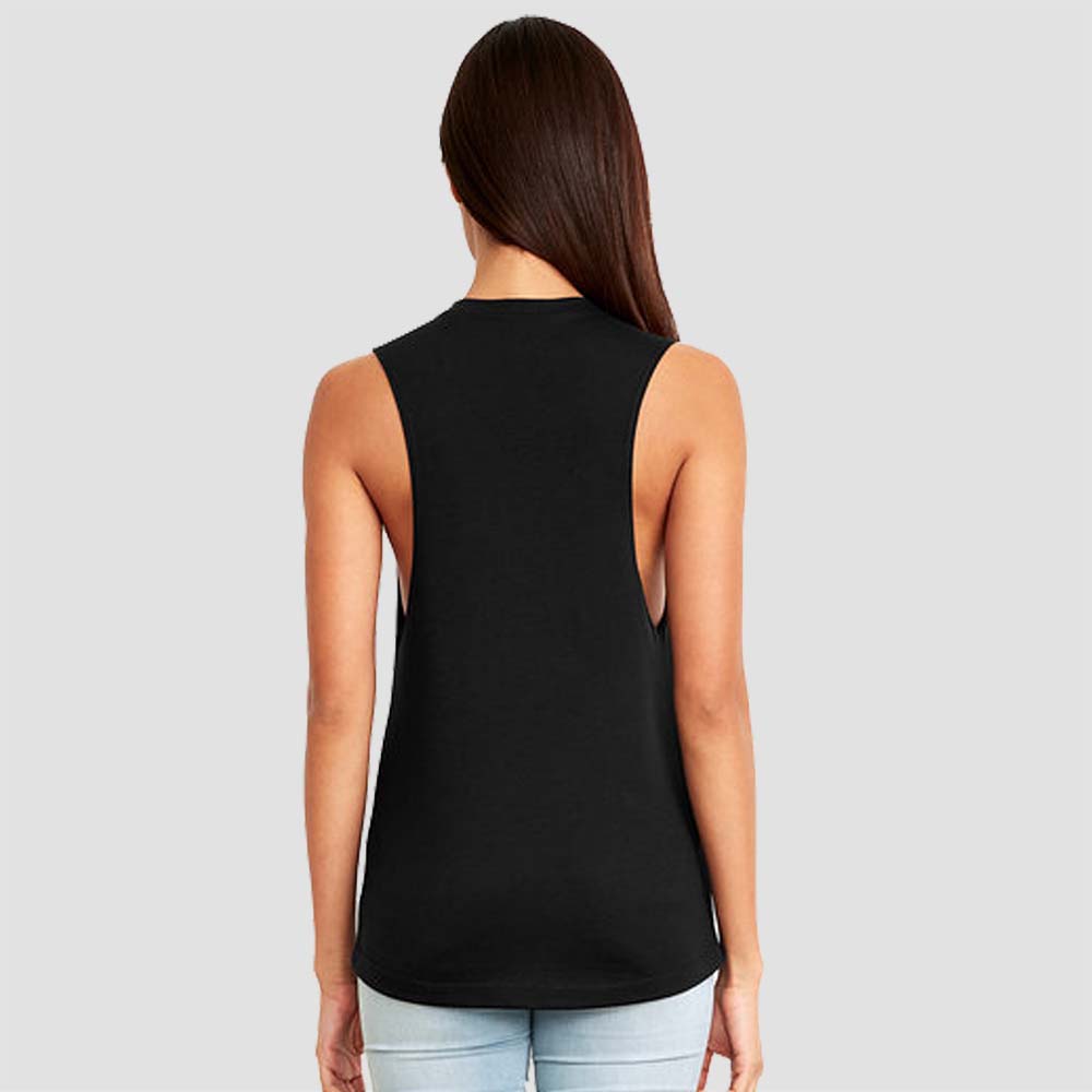 Crossfit 1825 in Washington Illinois Women's Sleeveless Muscle Tank Top with Red White and Blue logo screen printed on front for gym back view