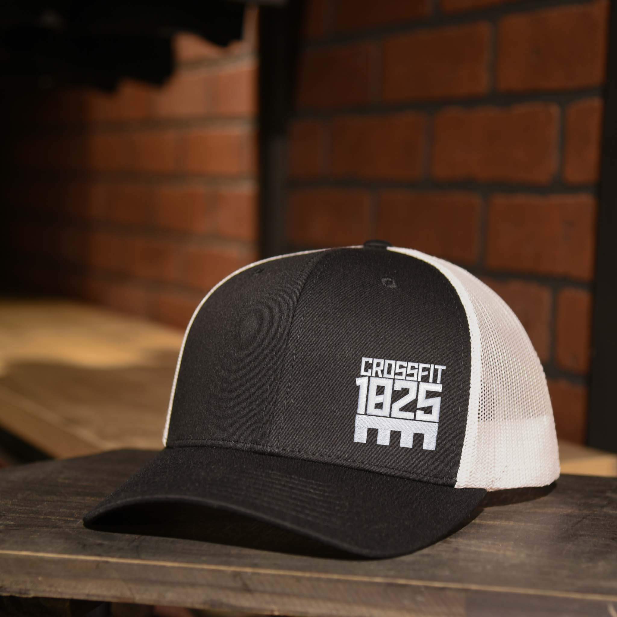 CrossFit 1825 White Embroidered Logo Trucker Hat in Black and White