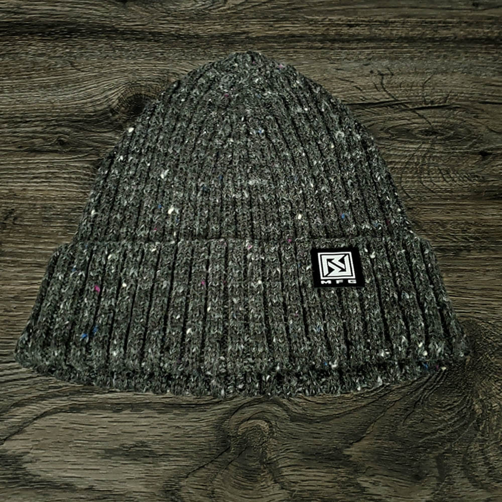 Speckled Gray Merino Wool Wide Rib Beanie