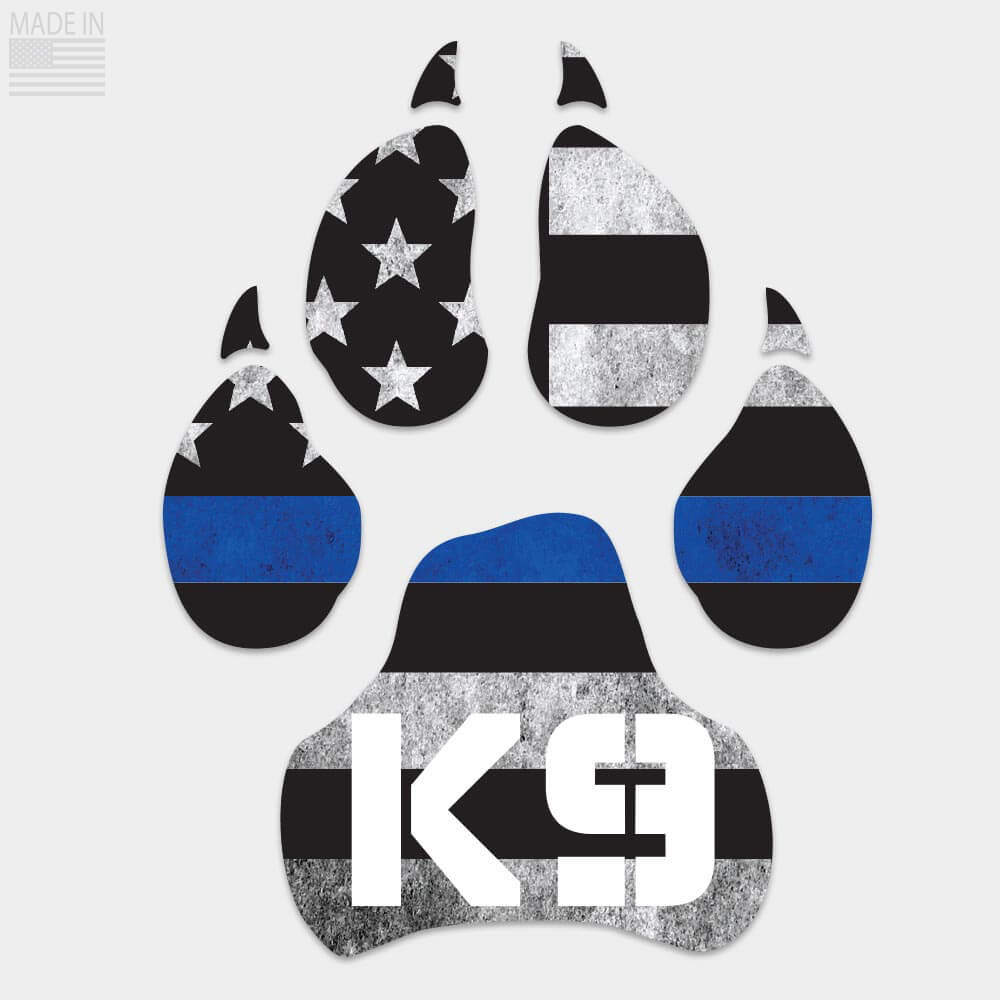 Die Cut K-9 Thin Blue Line decal with horizontal flag
