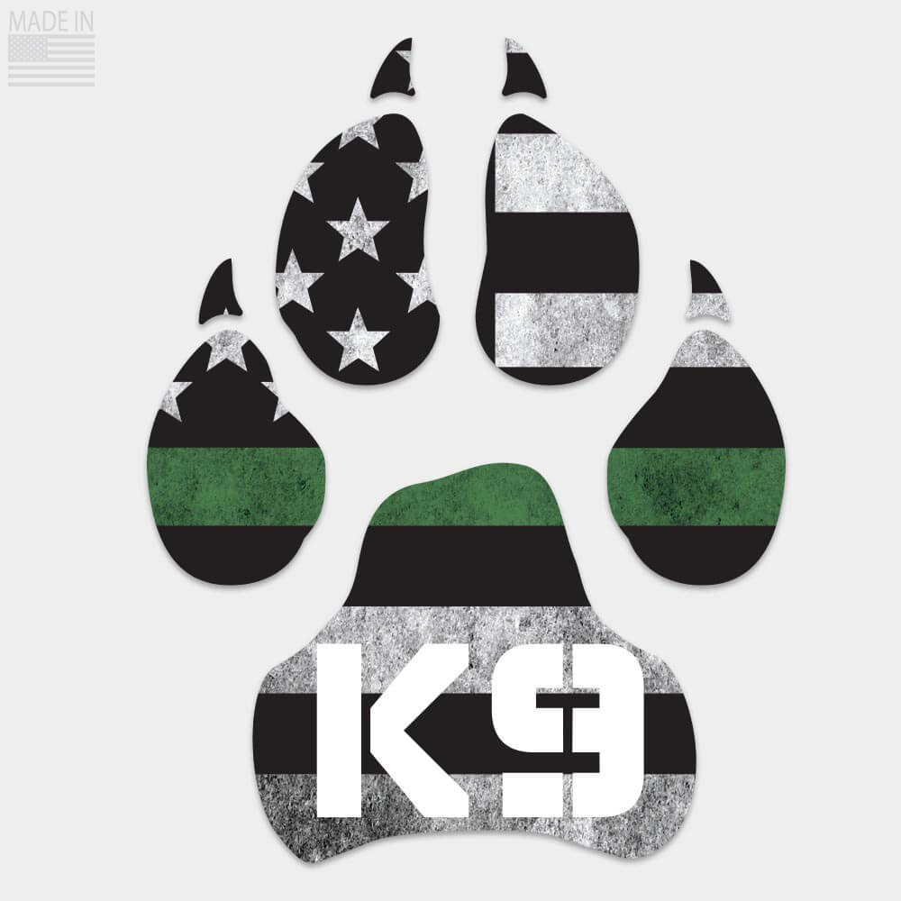 Thin Green Line K9 die cut decal with horizontal flag