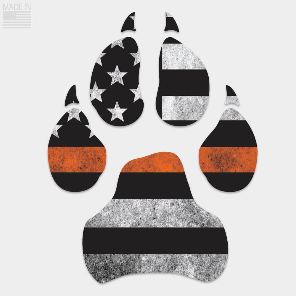 Distressed Thin Orange Line dog paw die cut decal