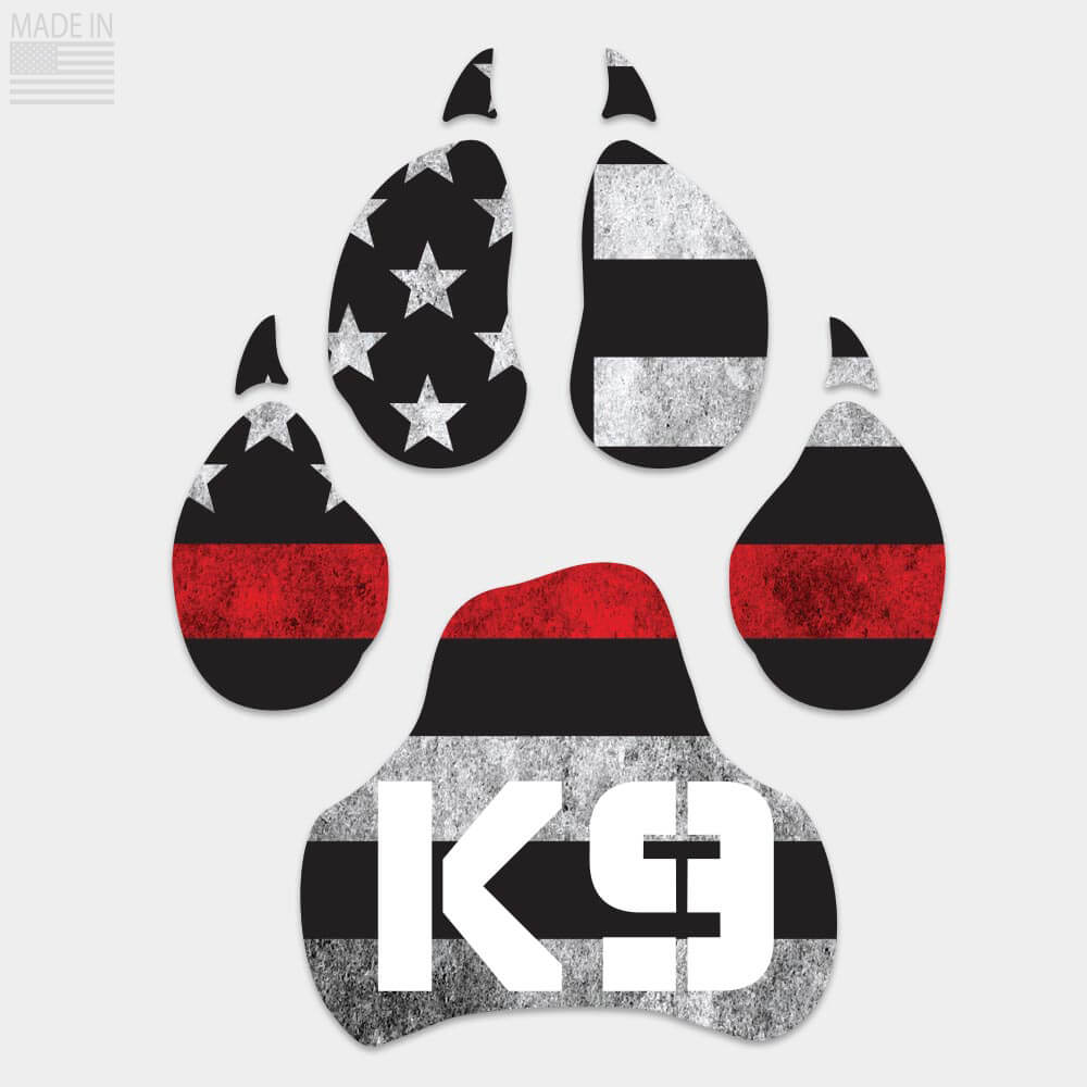 Die cut Thin Red Line Flag K-9 decal with horizontal flag