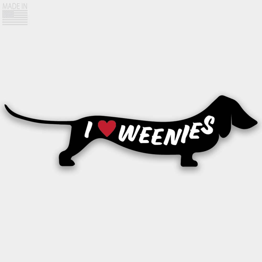 Black miniature dachshund sticker I love weenies 