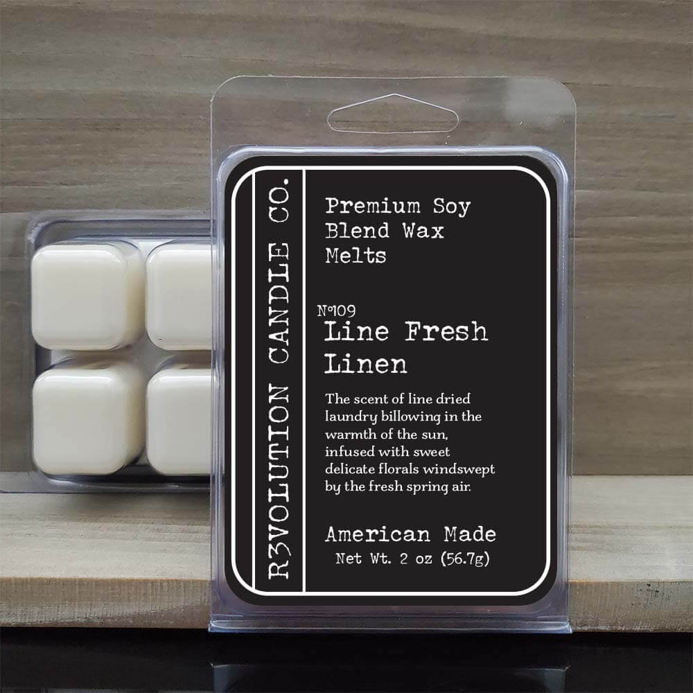 Revolution Candle Co Line Fresh Linen scented wax melts. Handcrafted in the USA