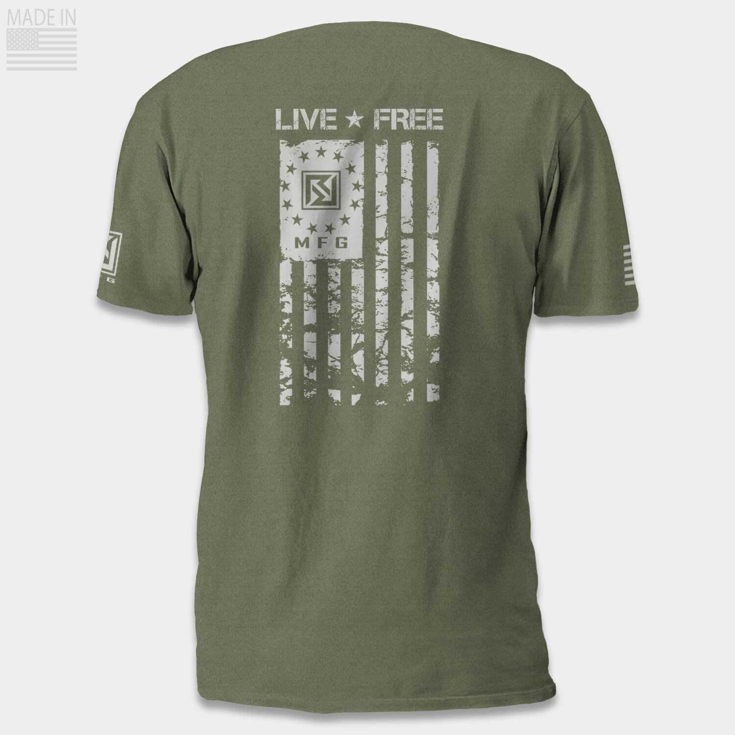 Heather Green Made in America T-Shirt with Betsy Ross Flag