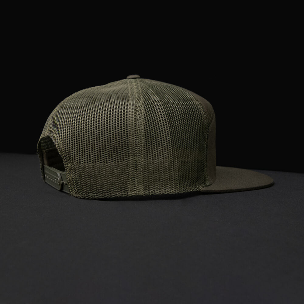 Loden 7 panel snapback trucker hat back view