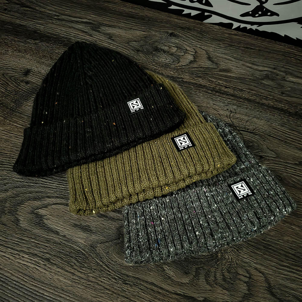 Black, Gray, Loden Merino Wool Wide Rib Beanie