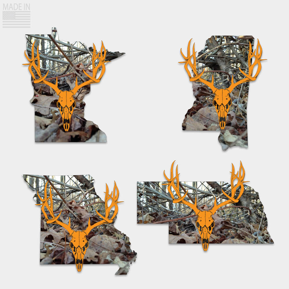 State camo whitetail deer skull sticker Minnesota, Mississippi, Missouri, Nebraska
