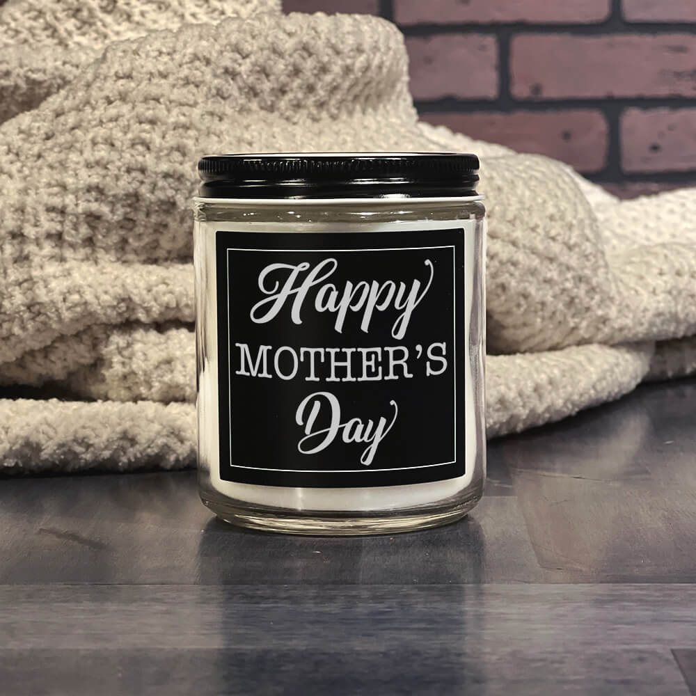 American Made Mother's Day Candle, black label with white text that reads Happy Mother's Day
