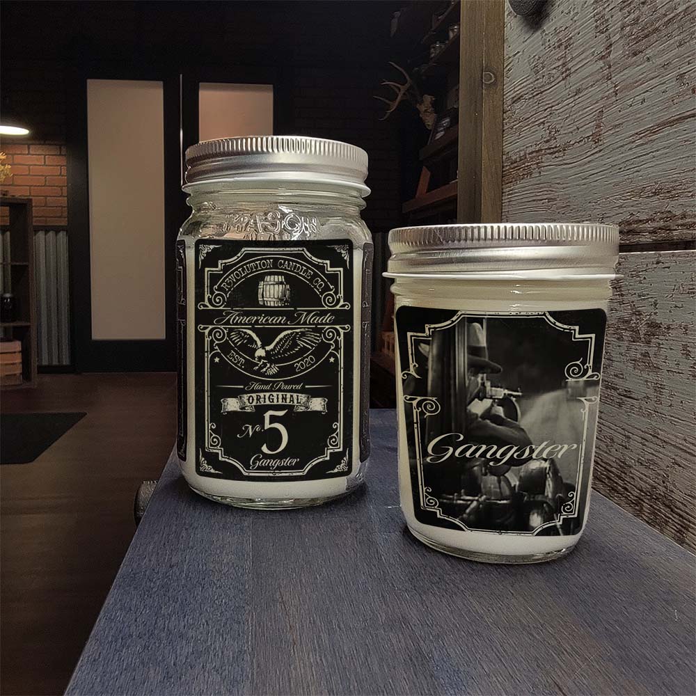 16oz and 8 oz Mason Jar Vintage Collection Candle - Gangster scent - Handcrafted in the USA-Prohibition Era inspired designs