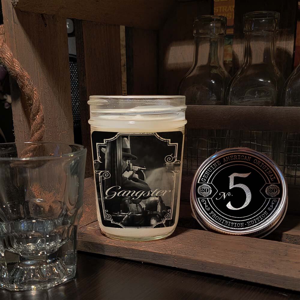 8 oz Mason Jar Vintage Collection Candle - Gangster scent - Handcrafted in the USA-Prohibition Era inspired designs