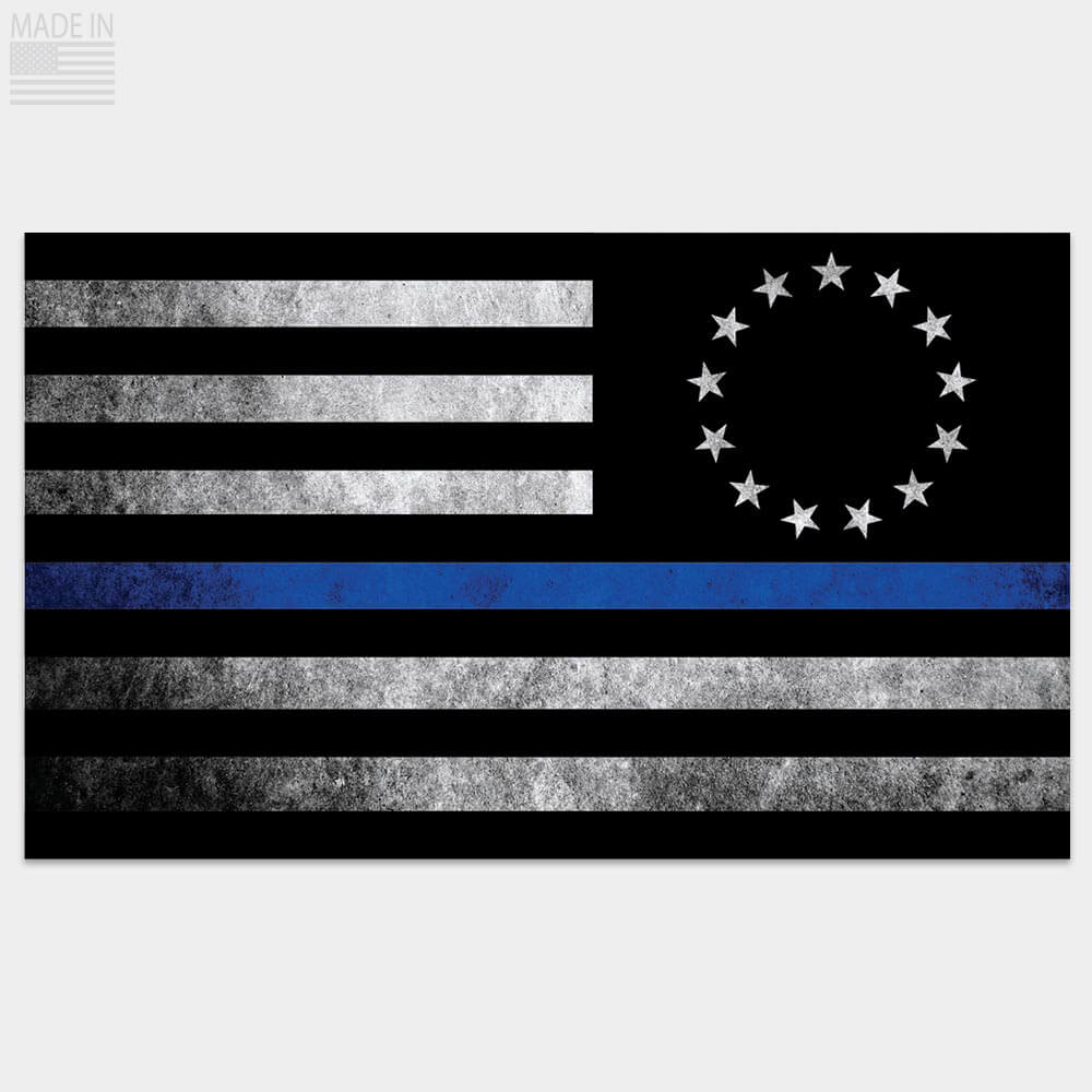 Premium Thin Blue Line Betsy Ross Flag Sticker reverse orientation