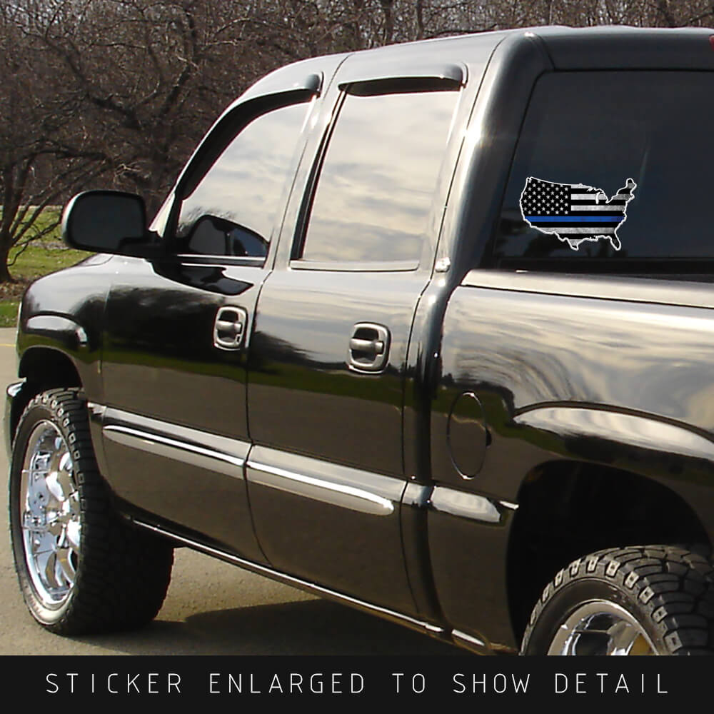 Thin Blue Line USA Flag Sticker on rear truck window