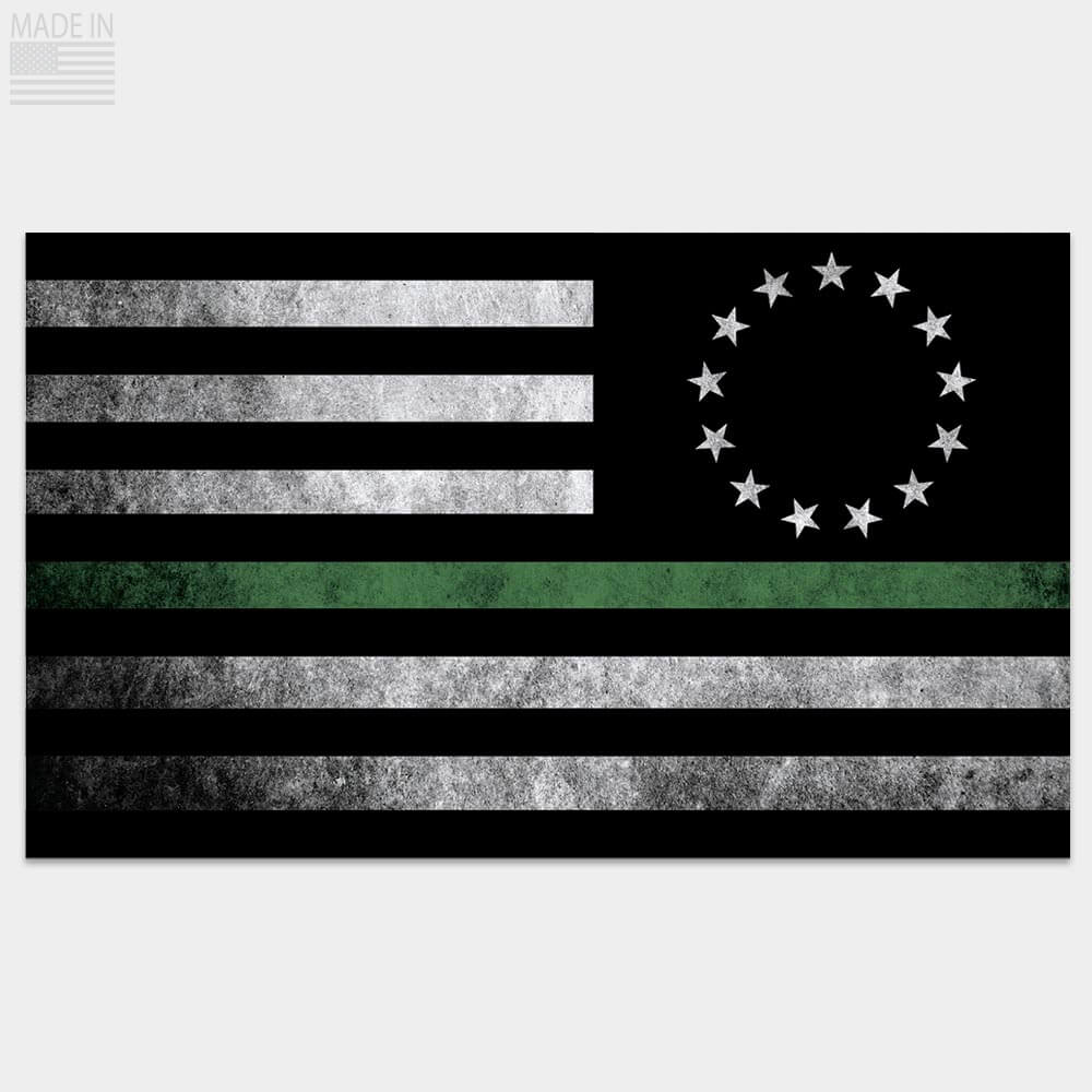 Betsy Ross Thin Green Line Flag Sticker Reverse/Vertical Orientation