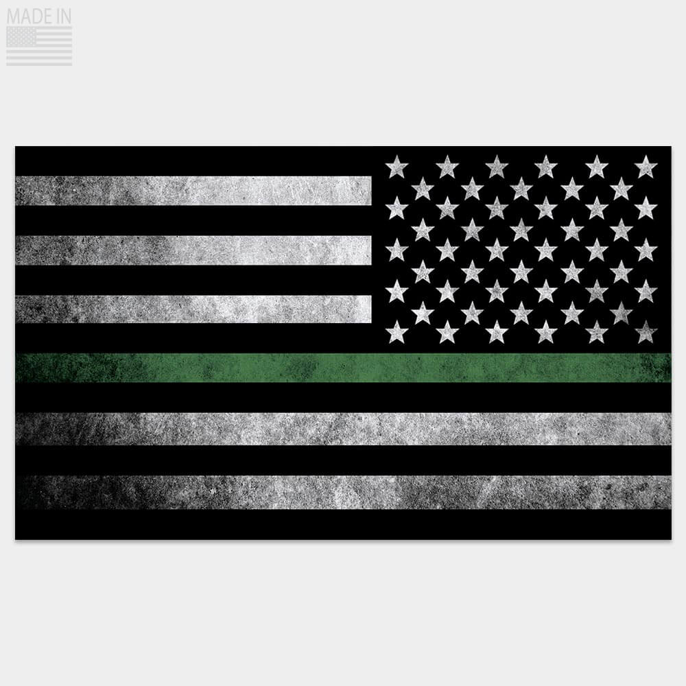 Distressed Thin Green Line Flag sticker reverse orientation