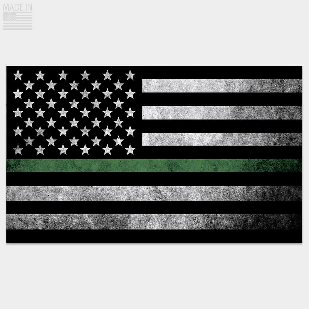 Distressed Thin Green Line Flag sticker