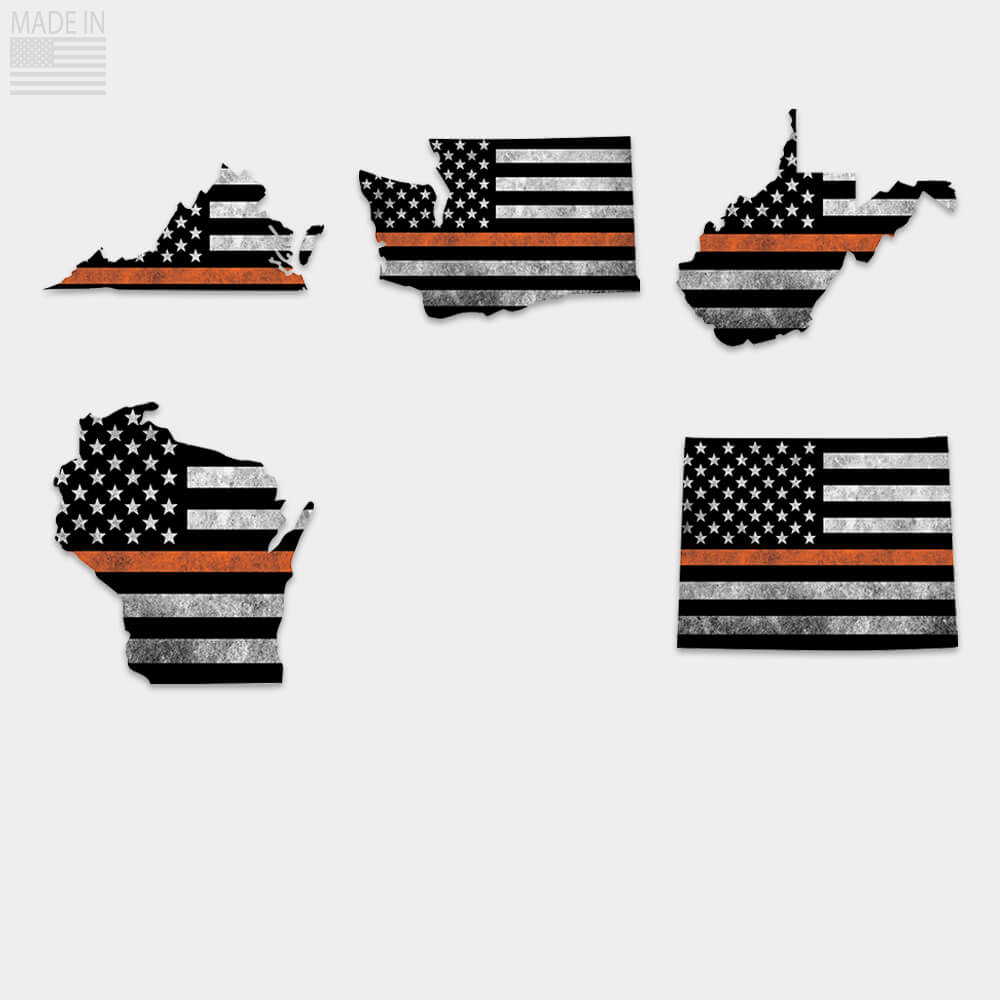 Thin orange line sticker state outline Virginia, Washington, West Virginia, Wisconsin, Wyoming