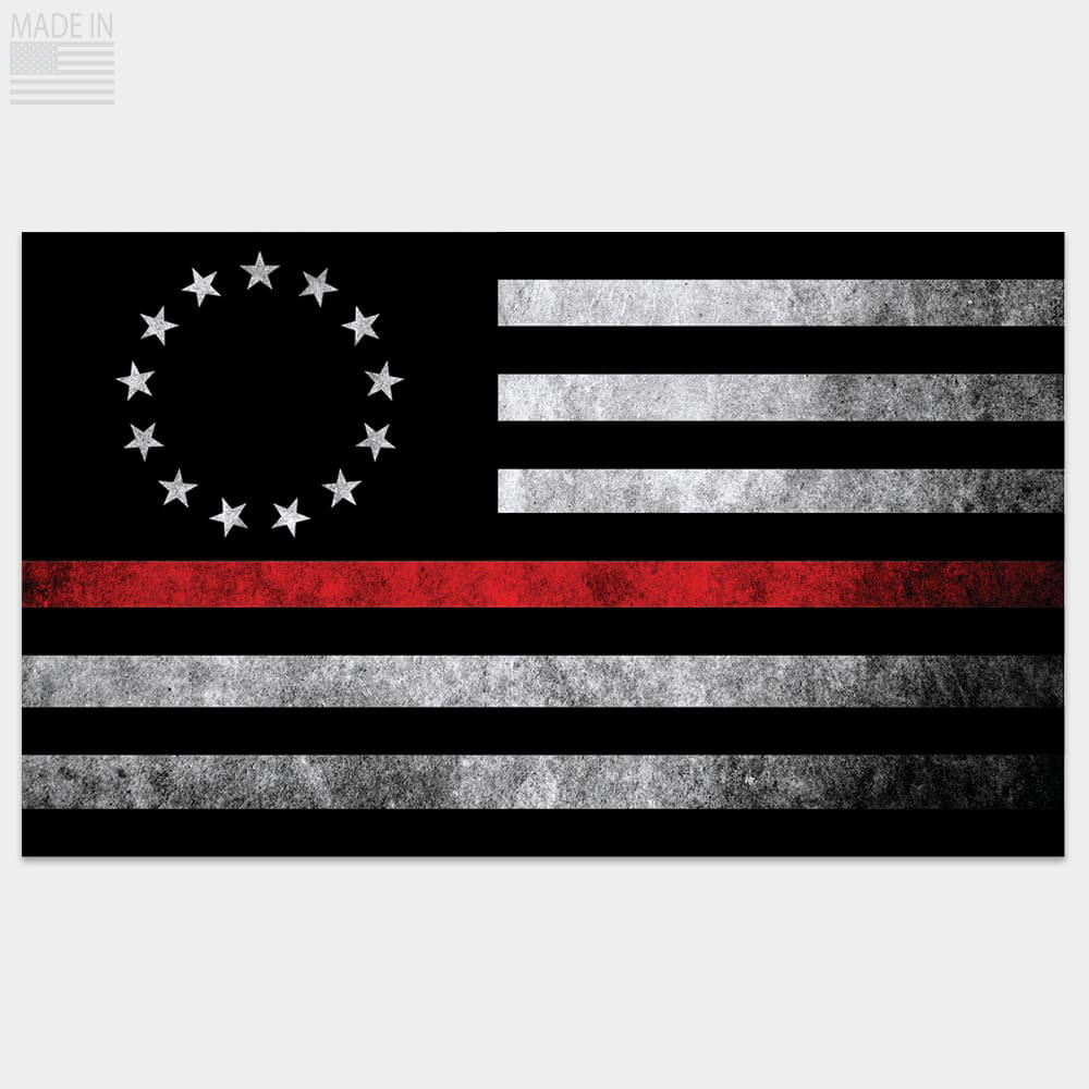 Distressed Thin Red Line Betsy Ross Flag sticker
