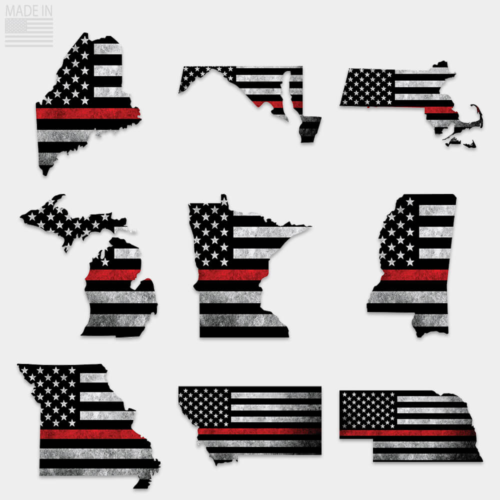 Thin red line sticker Maine, Maryland, Massachusetts, Michigan, Minnesota, Mississippi, Missouri, Montana, Nebraska