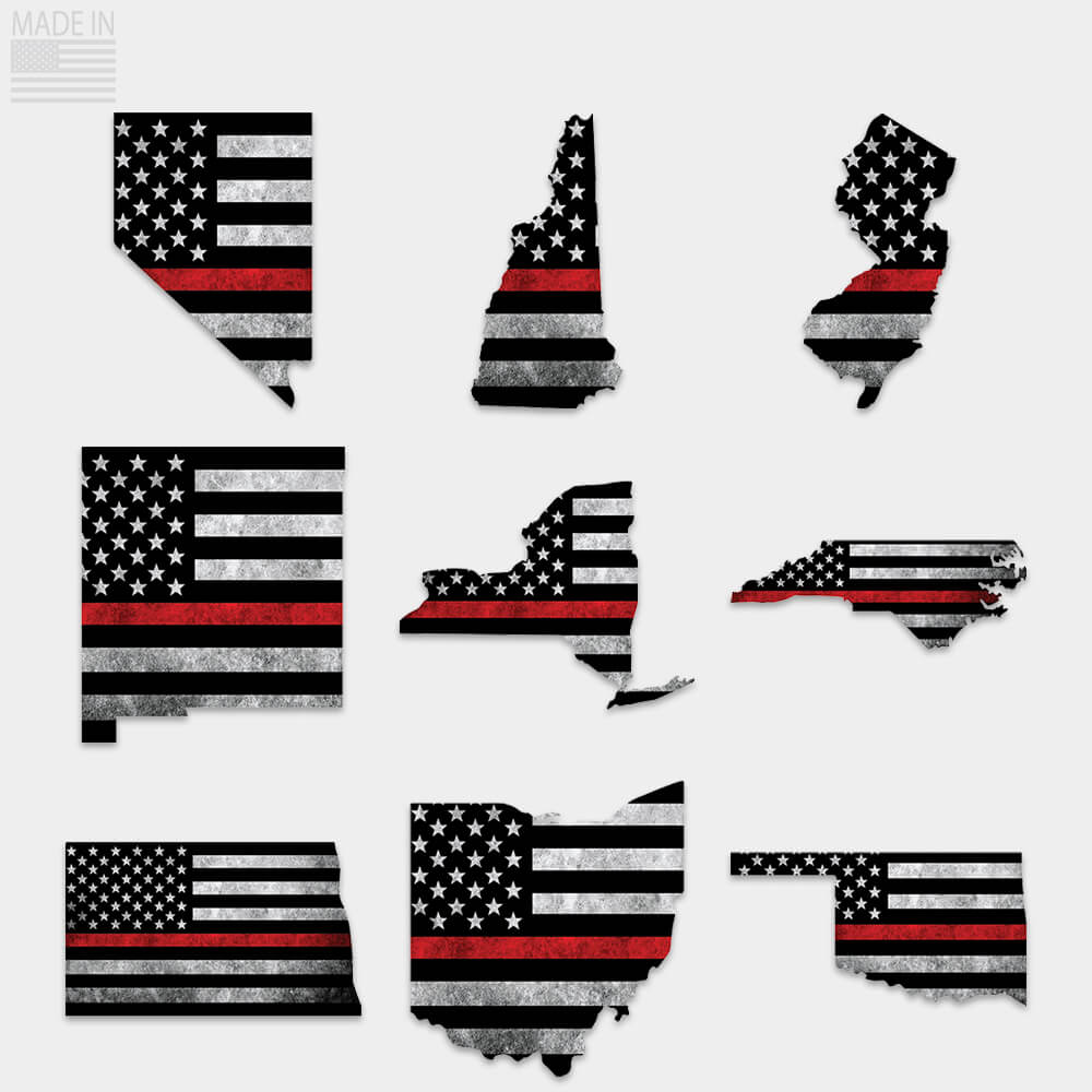 Thin red line stickers Nevada, New Hampshire, New Jersey, New Mexico, New York, North Carolina, North Dakota, Ohio, Oklahoma