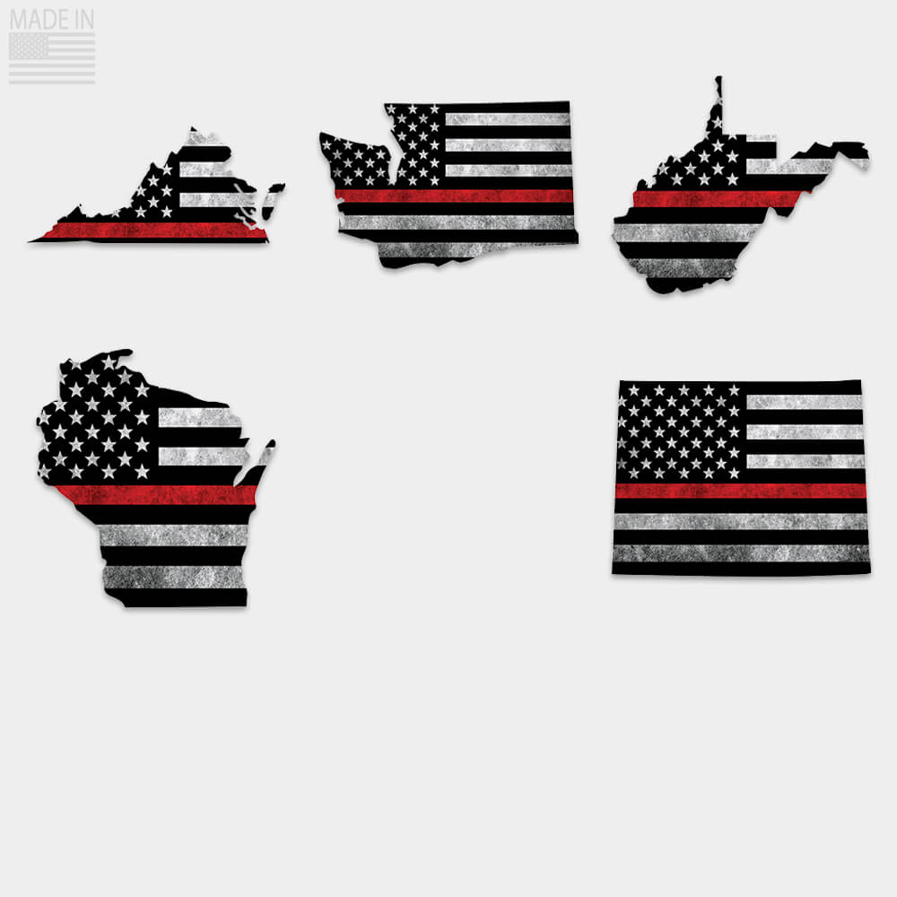Thin red line state stickers Virginia, Washington, West Virginia, Wisconsin, Wyoming