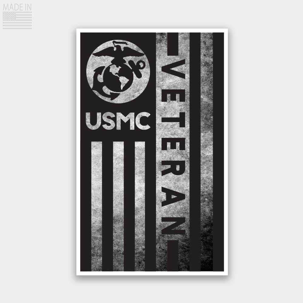 United States Marine Corps Veteran Black and Gray Distressed Flag Sticker Decal Vertical Position