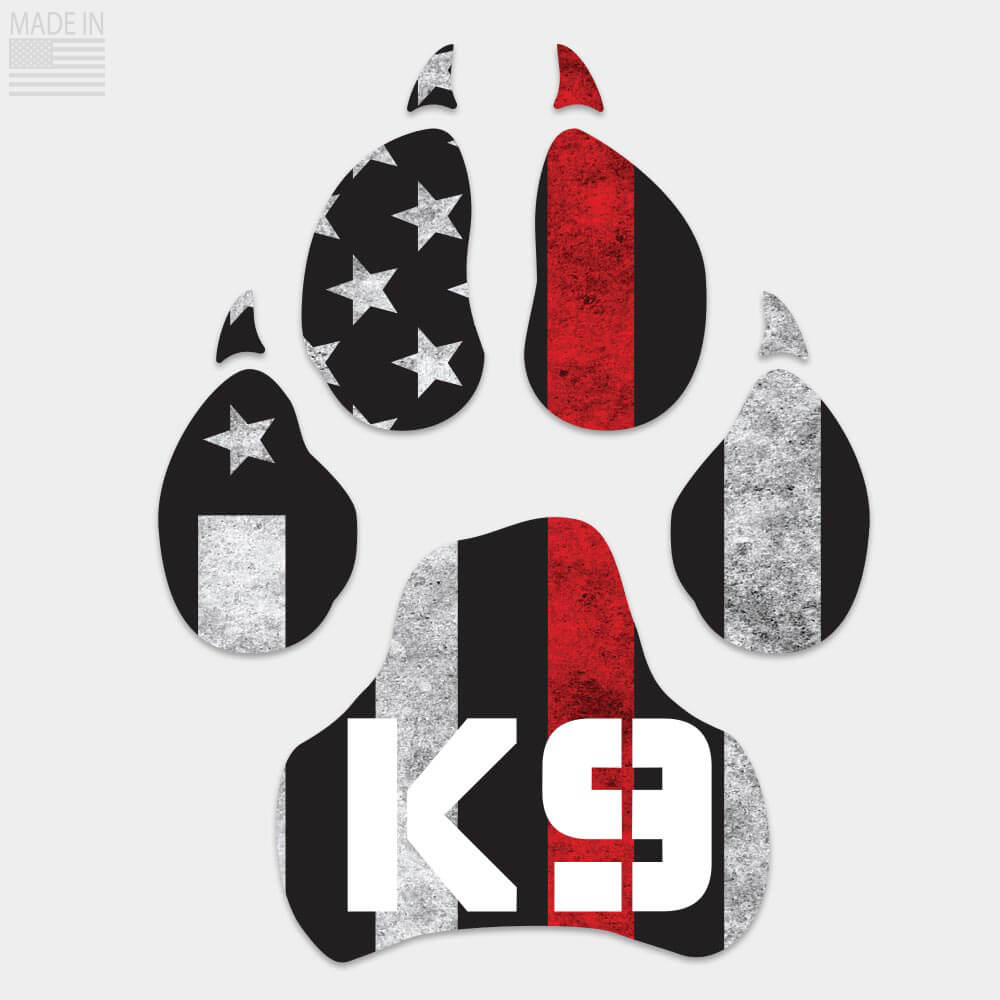 Die cut Thin Red Line Flag K-9 decal with vertical flag