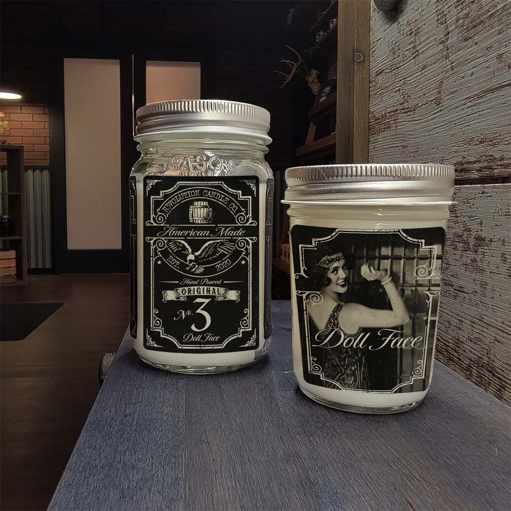 16 oz and 8 oz Mason Jar Vintage Collection Candle - Dollface scent - Handcrafted in the USA-Prohibition Era inspired designs