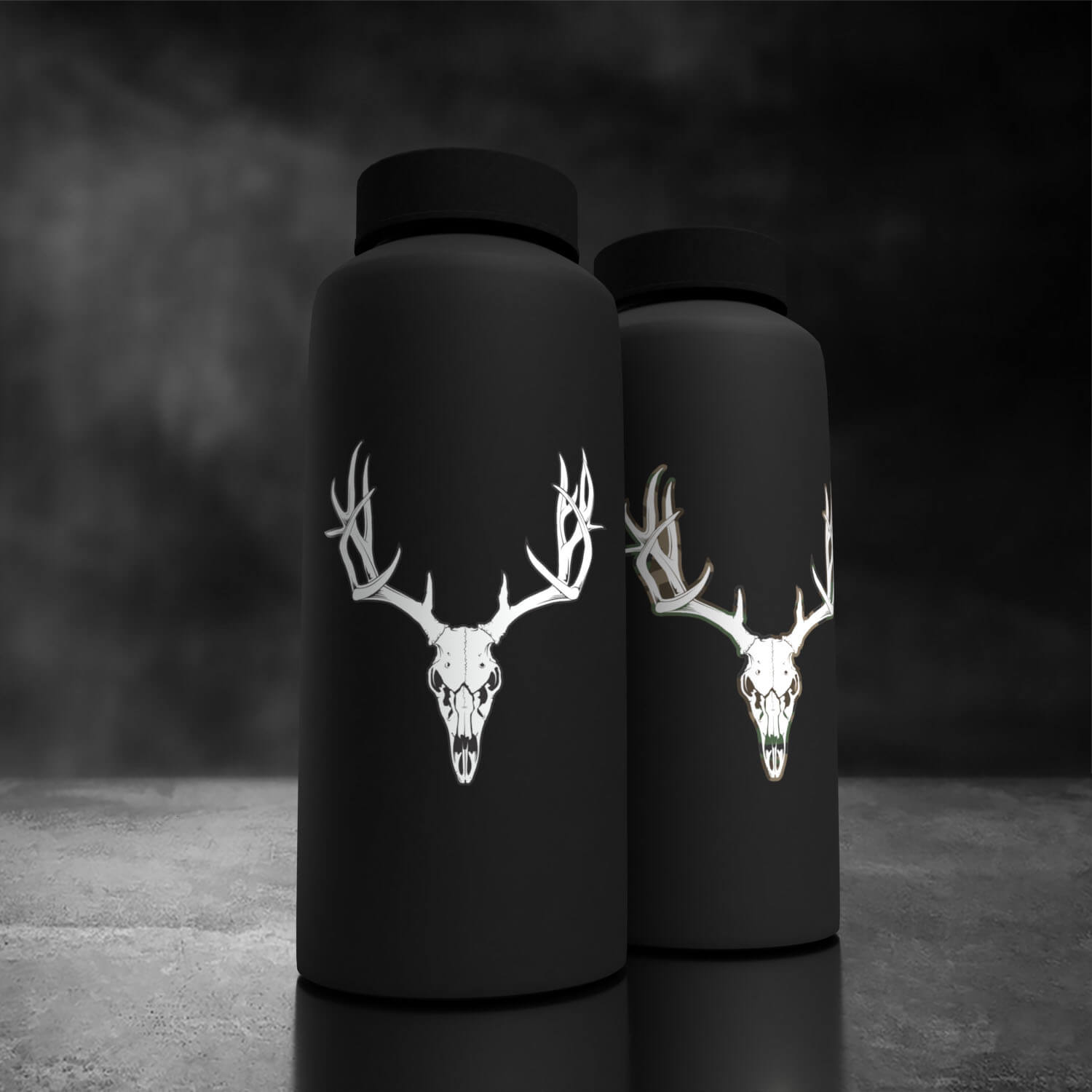 Whitetail Deer skull decal on water bottles