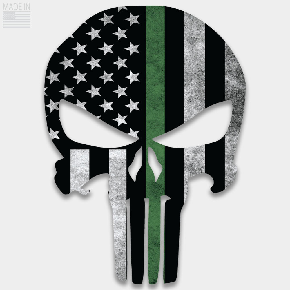 American Made Thin Green Line American Flag die cut punisher skull premium vinyl decal