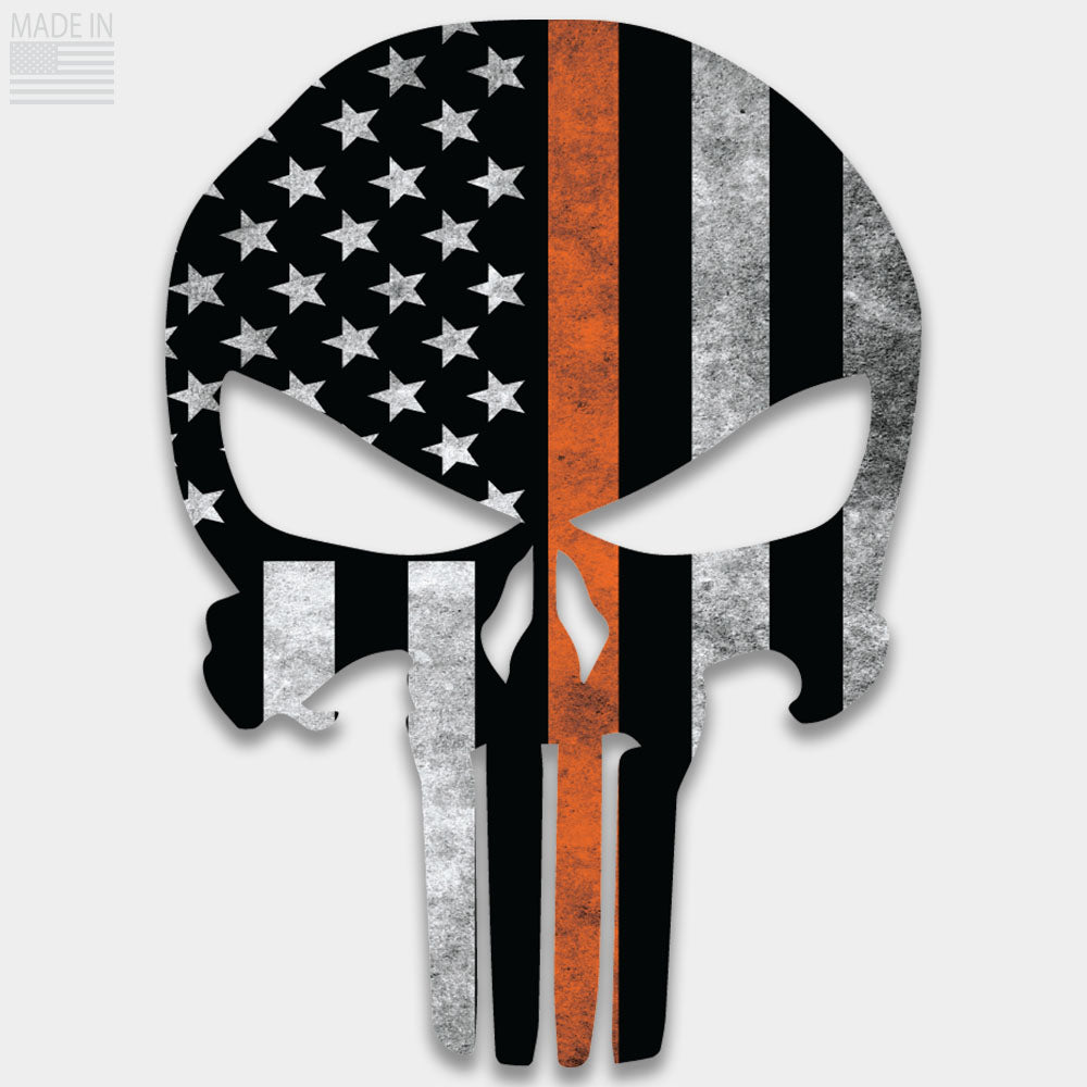 American Made Thin Orange Line American Flag die cut punisher skull premium vinyl decal