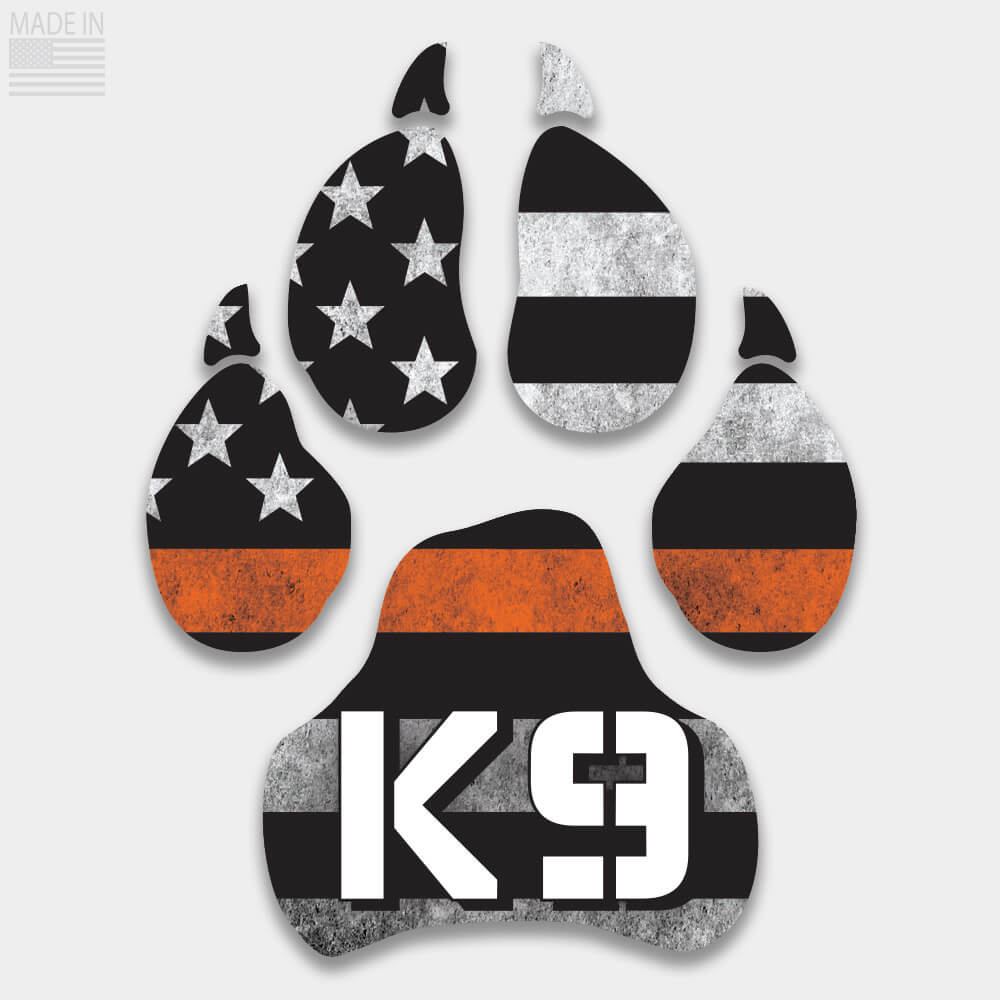 Thin Orange Line horizontal flag K-9 die cut dog paw decal