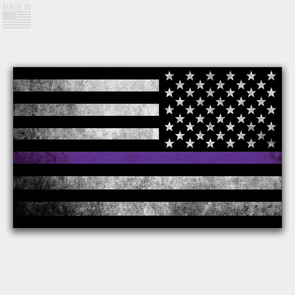 American Made reverse orientation black and gray 50 star American flag with a thin purple line representing security personnel sticker decal printed on premium vinyl