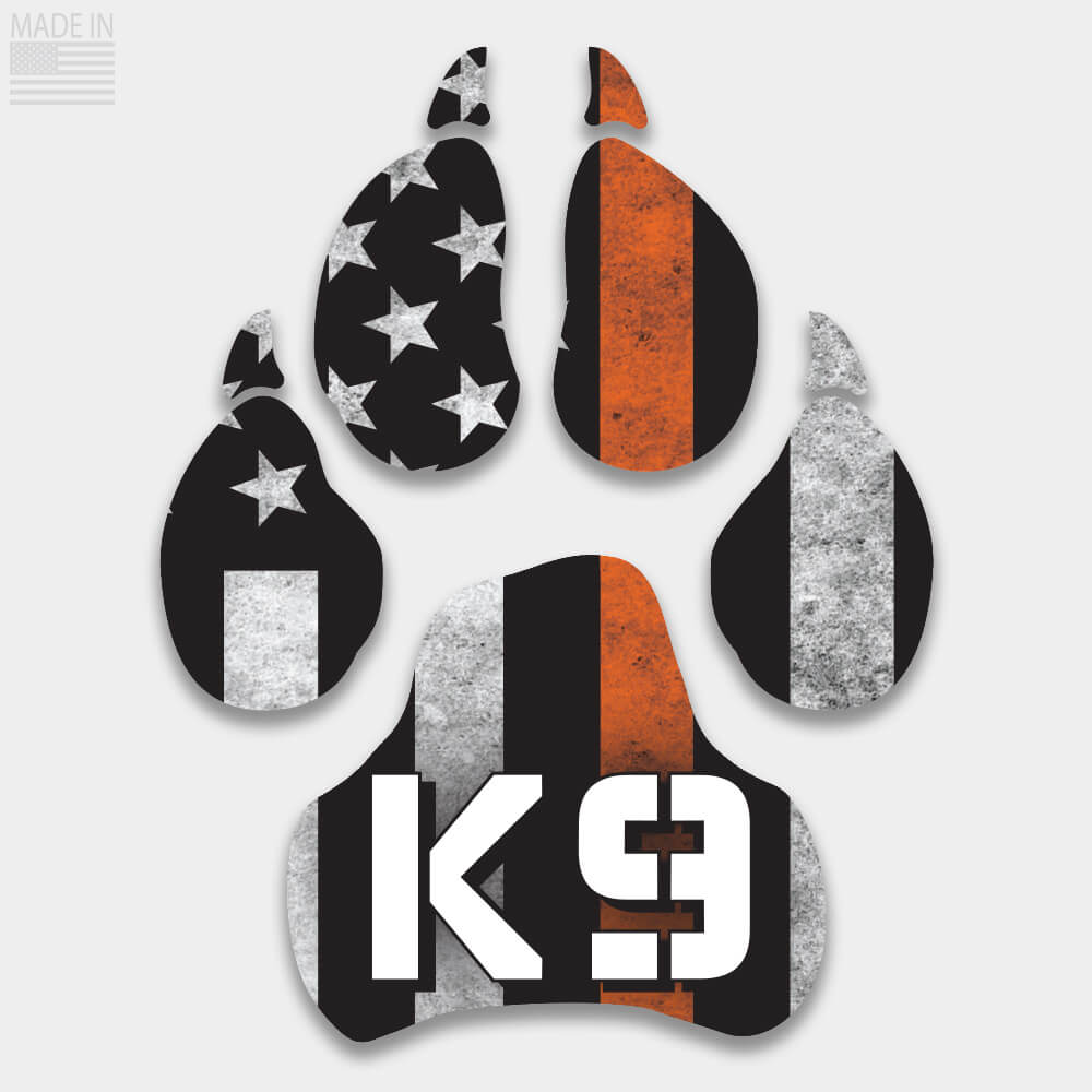 Thin Orange Line vertical flag K-9 die cut dog paw decal