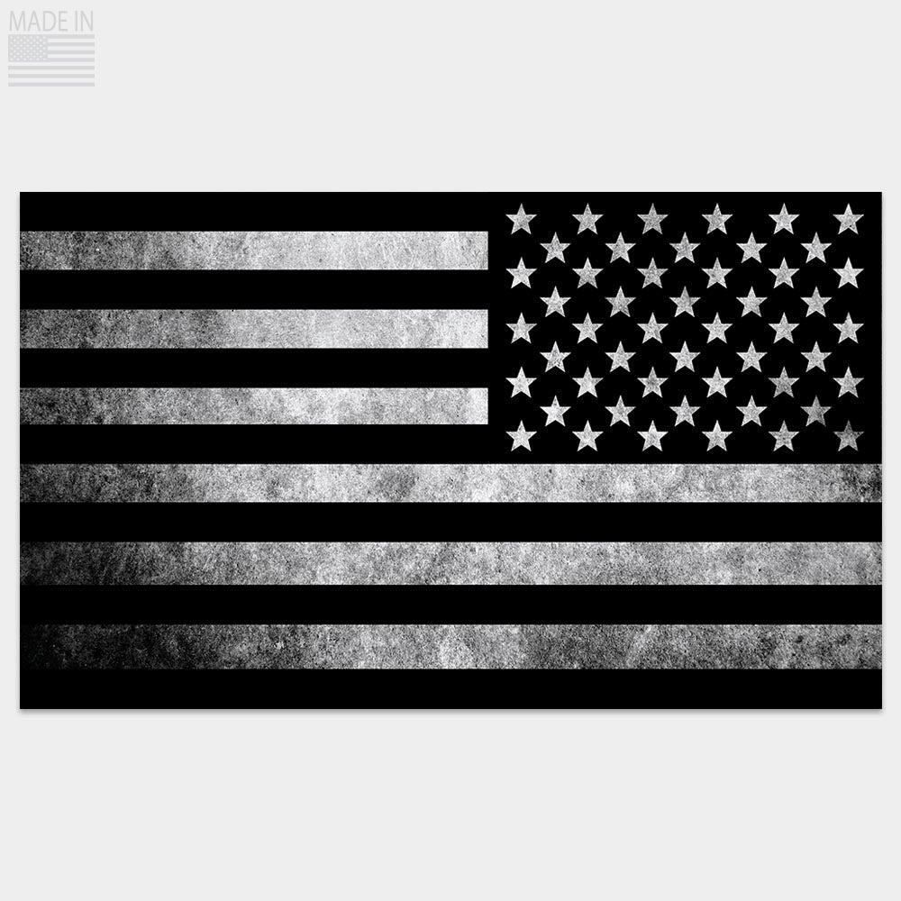 Black & Gray distressed American flag sticker reverse orientation