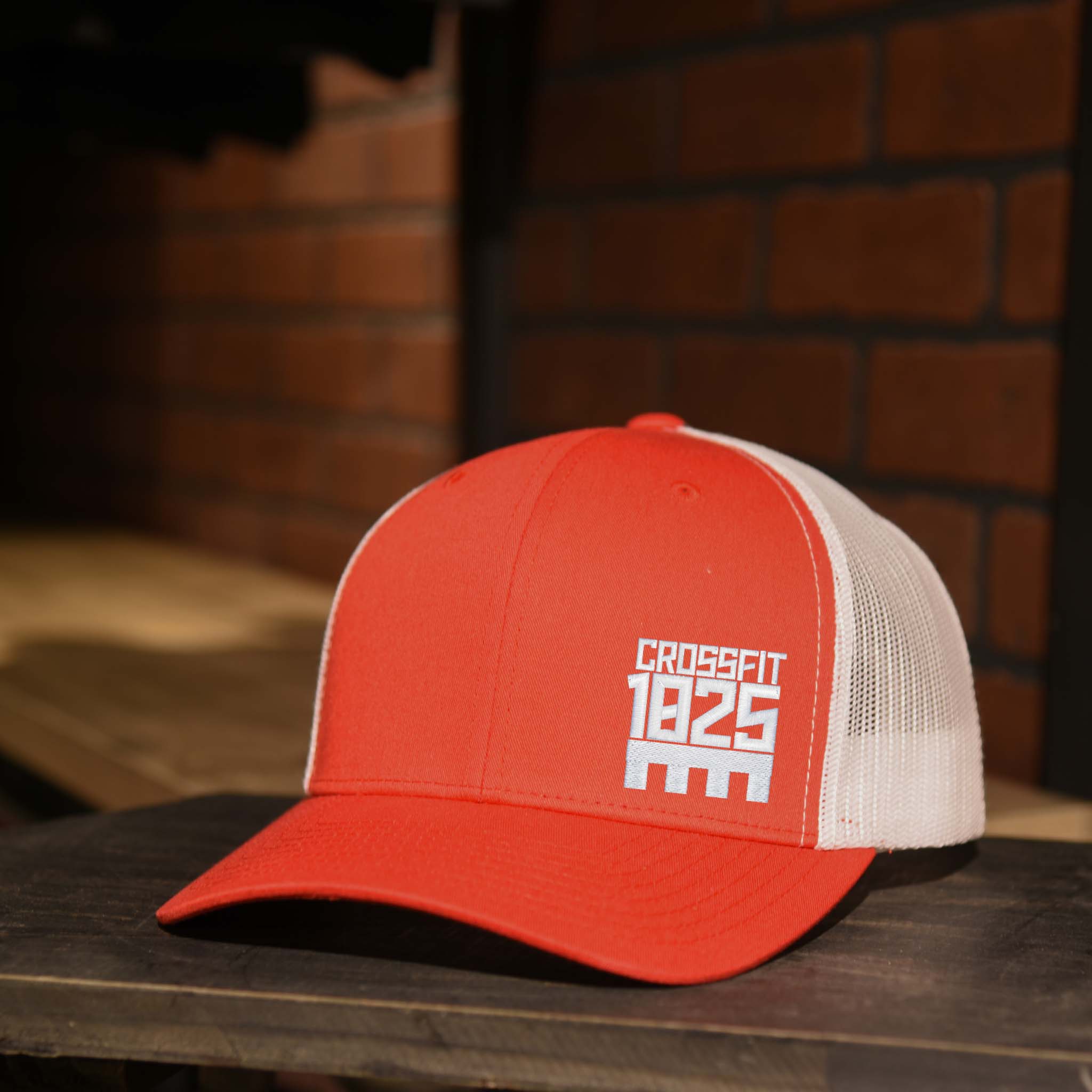 CrossFit 1825 White Embroidered Logo Trucker Hat in Red and White