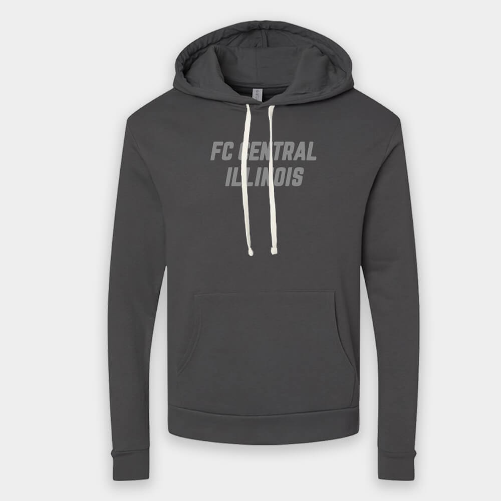 FC Central Illinois soccer club text hoodie in heavy metal gray
