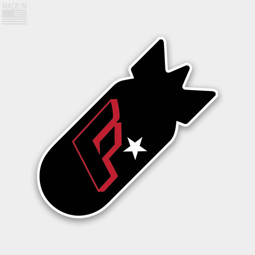 Black WW2 style bomb with white border Red letter F and small white star vinyl sticker