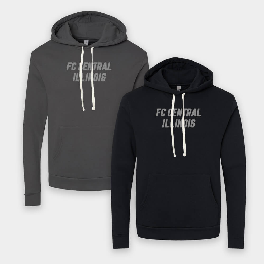 FC Central Illinois Text soccer club hoodies available in black and dark gray