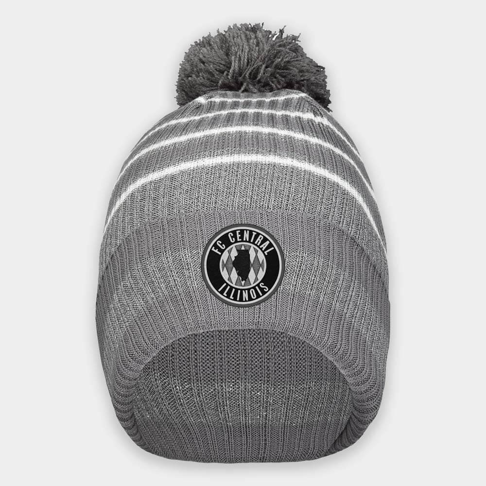 Gray Pom Beanie with black FC Central Crest Embroidered