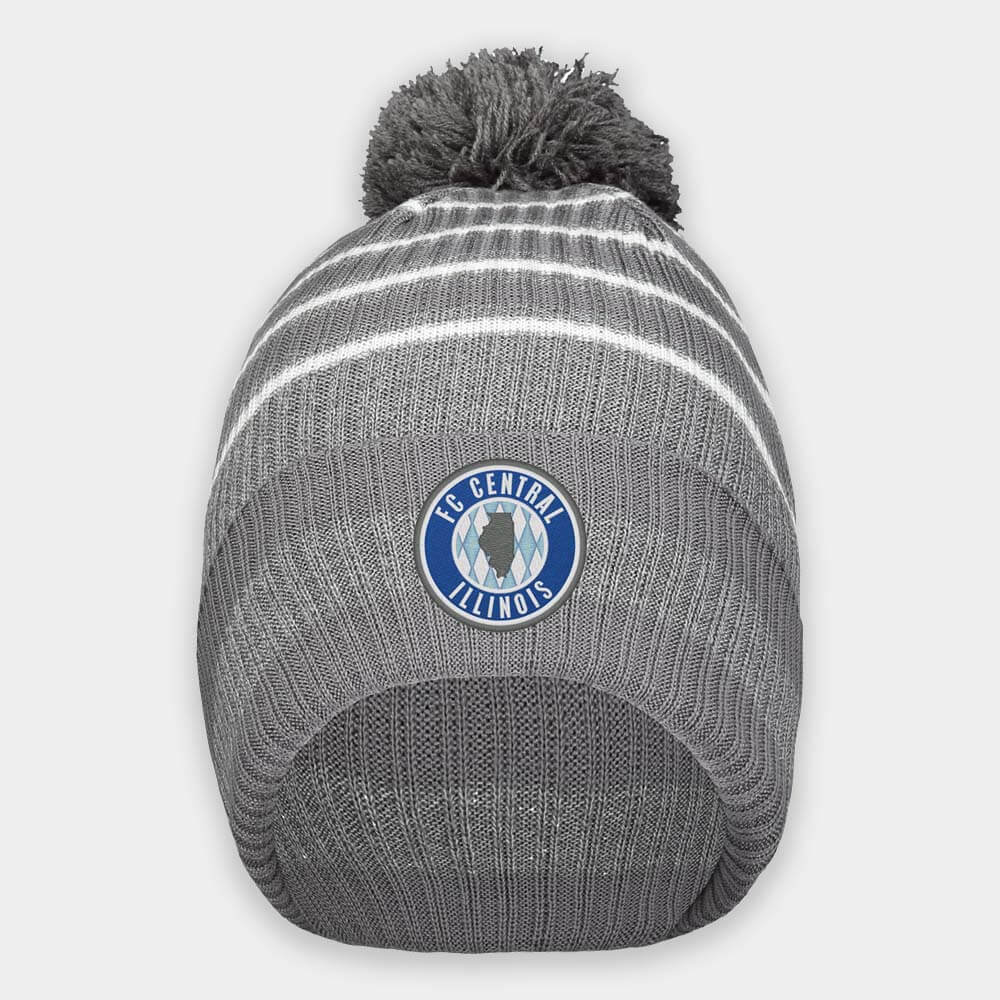 Gray Pom Beanie with Team Color FC Central Crest Embroidered